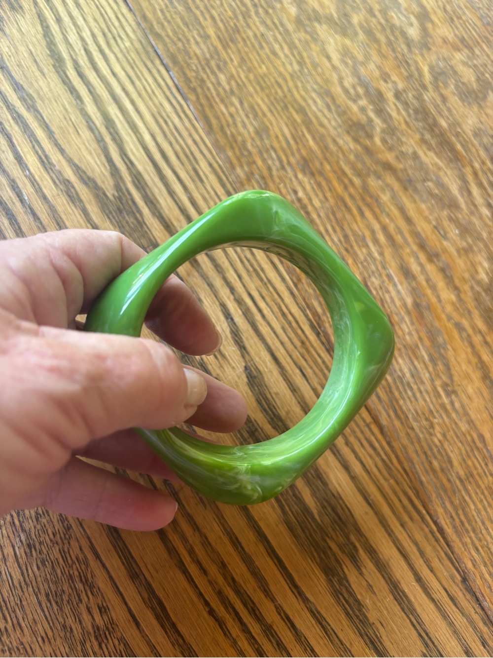 Green Square Resin Bangle Bracelet 3” in diameter- inside diameter 2.25”